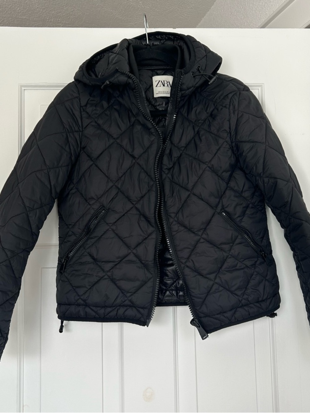ZARA Black Quilted Hooded Jacket